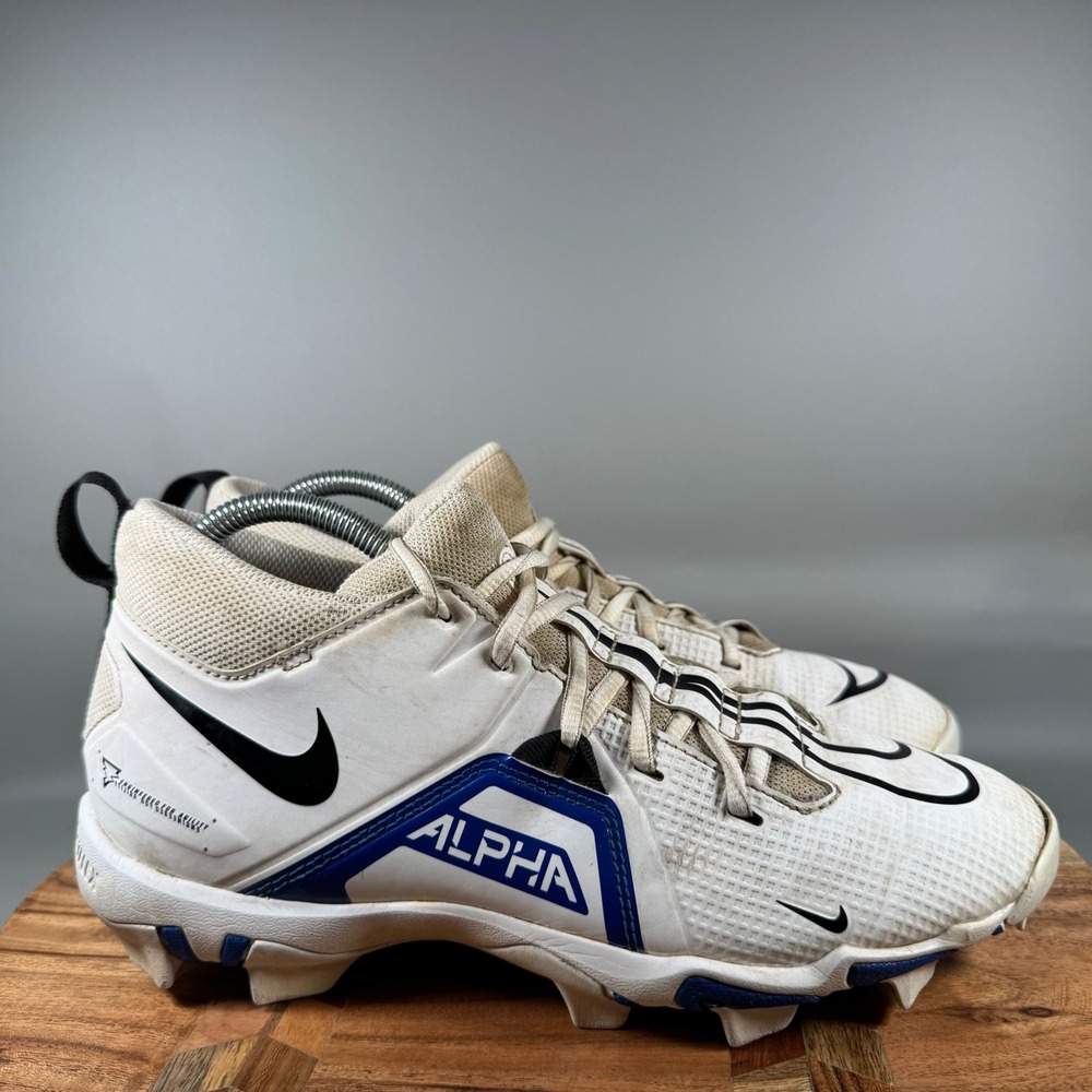 Nike Alpha Menace Shark Mid Mens Football Cleats White Blue Sz 8